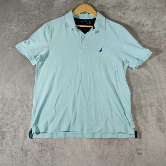 Nautica Shirt Mens Large Lite Blue‎ Short Sleeve Polo Preppy - Picture 1 of 6